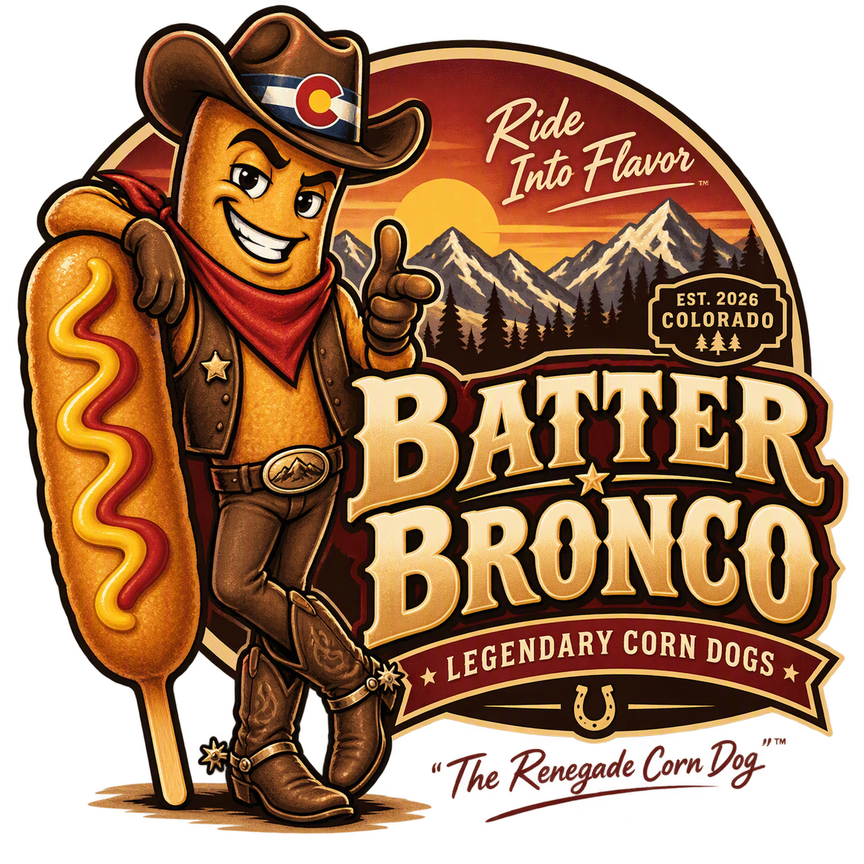 Batter Bronco mascot — Colorado Front Range
